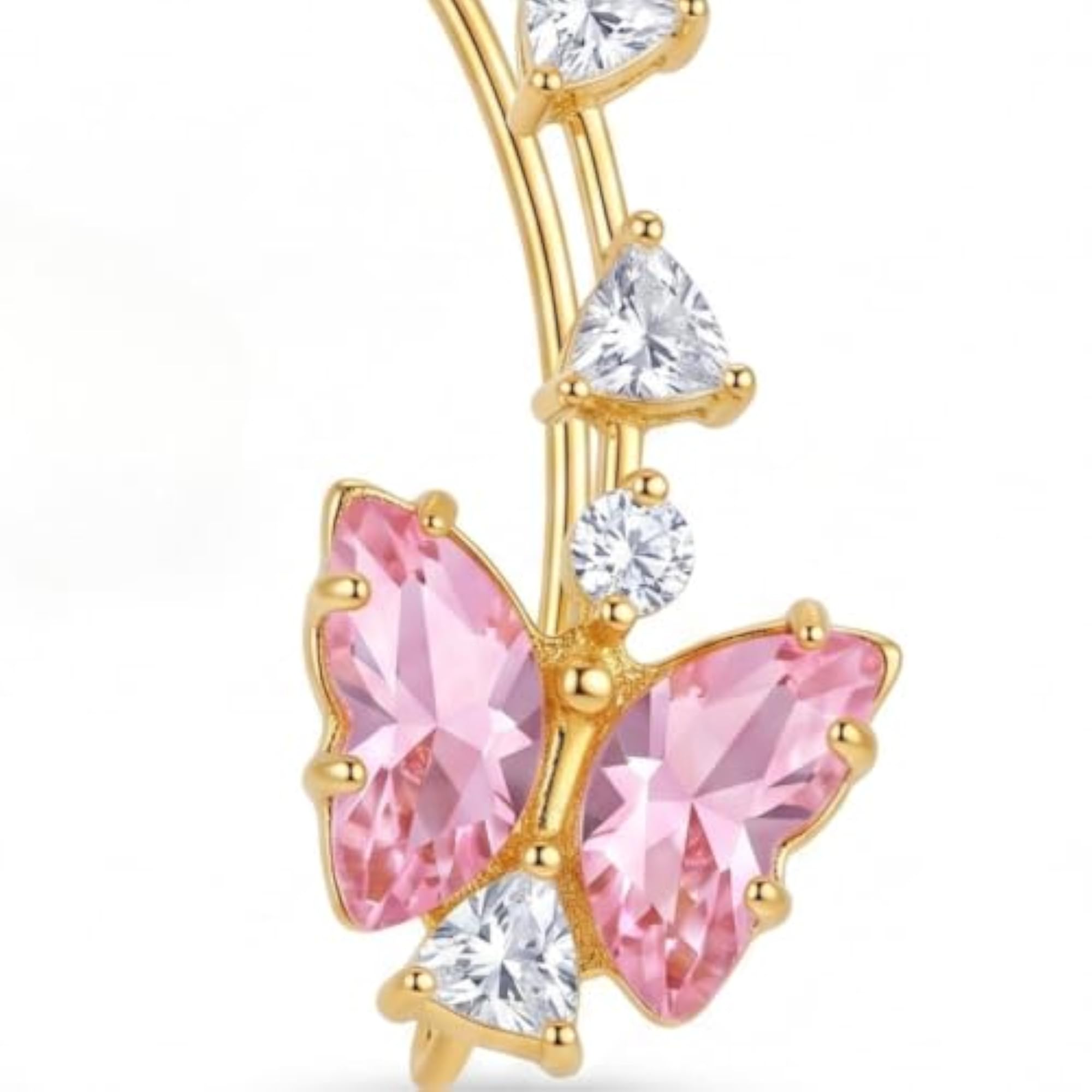 Plated Pink Butterfly Ear Cuffs & Crystal Ear Climbers